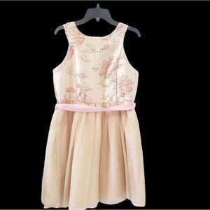 Zunie Sleeveless Brocade to Mesh girls dress, pink, blush, gold. NWOT